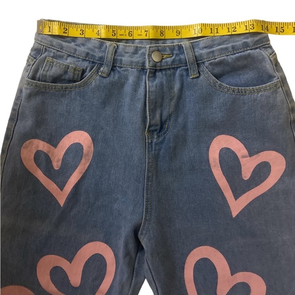 Colorful Natalie Women’s High Waisted Y2K Anime Heart Printed Jeans Size M Baggy - Picture 12 of 13